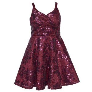 Bonnie Jean Girls 7-16 Burgundy Sequin Lace Surplice Holiday Party Dress